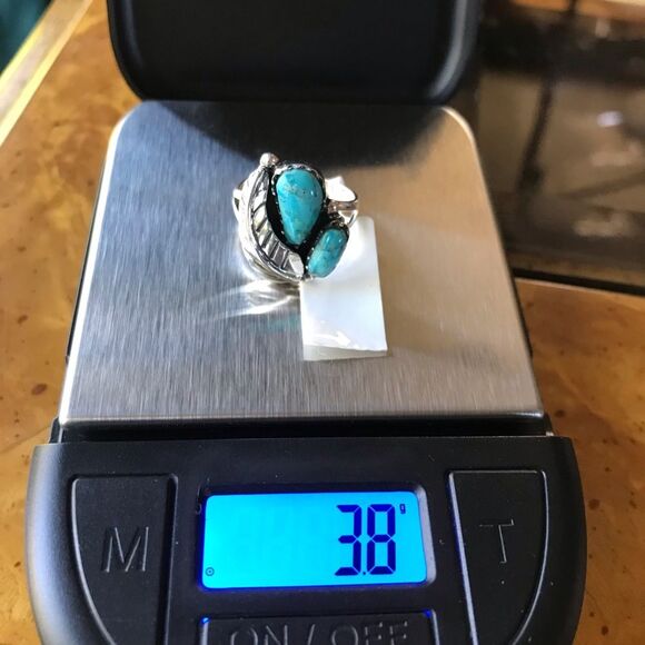 Kingman Turquoise Sterling Silver Feather Ring Size 6 - Picture 7 of 9